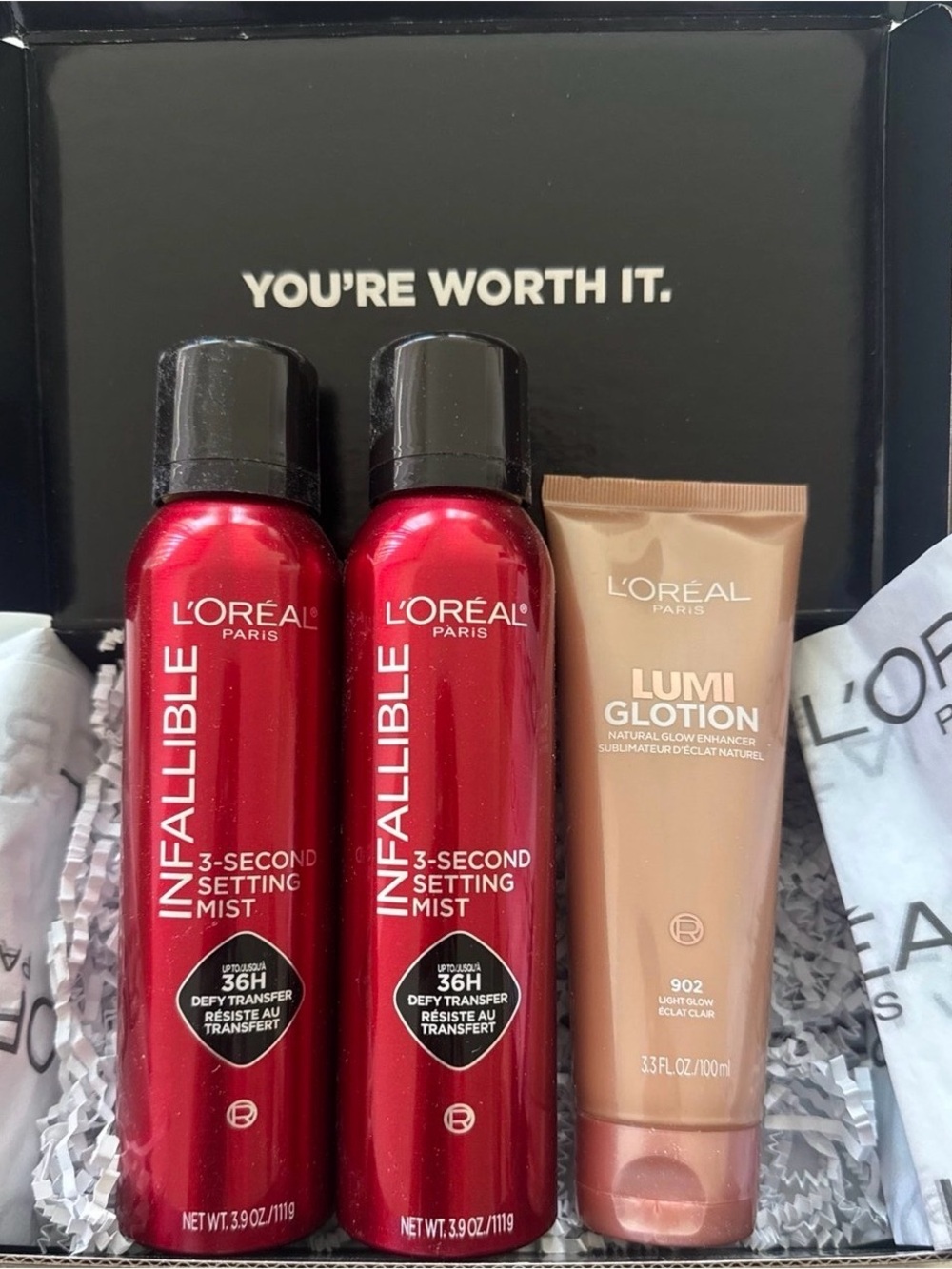 L'Oreal Infallible 3-Second Setting Mists + Lumi Glotion Set